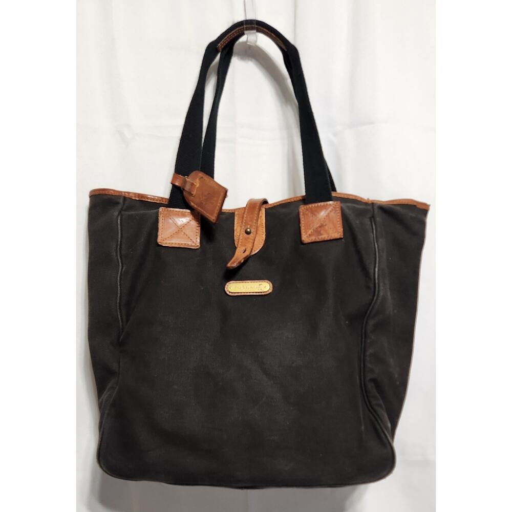 POLO RALPH LAUREN Black Canvas Leather Trim Large Tote Bag Vintage